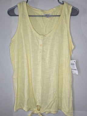 Style & Co Henley Tie-Front Summer Tank Top Lemon Meringue Yellow